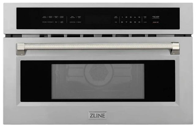 ZLINE Autograph Edition 30" 1.6 Cu. Ft. Stainless Steel Built-in Convection Microwave Oven with Polished Nickel Helix Handle-0