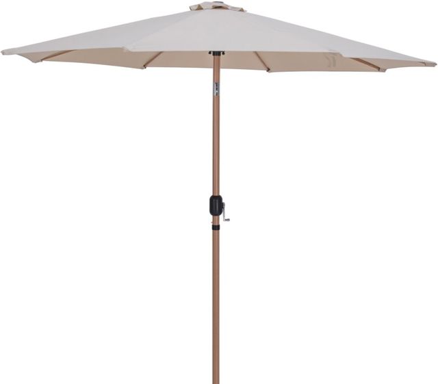 Meridian Furniture Fiji Beige/Teak Aluminum Outdoor Patio Umbrella and Round Base-1