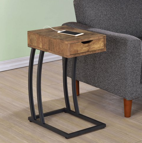 Coaster® Troy Antique Nutmeg Accent Chairside Table with Black Metal Base -2