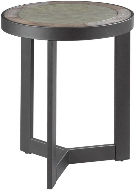 Hammary® Graystone Rustic Dark End Table with Wrought Iron Metal Base-0