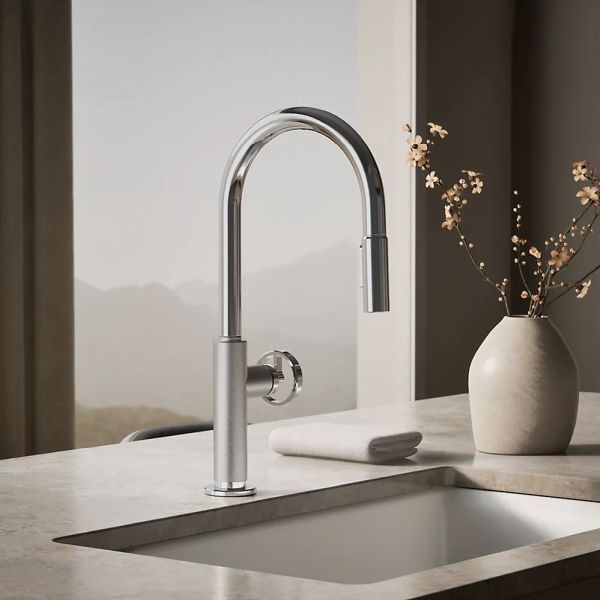 KOHLER® Billet® Polished Chrome Touchless Kitchen Sink Faucet with 2-Function Sprayhead and Single Round-Handle-1