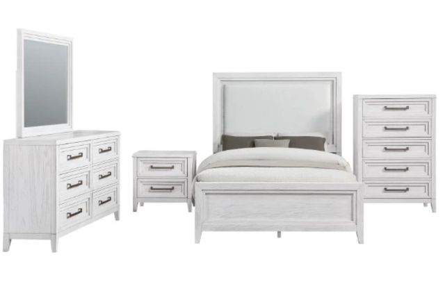 Coaster® Marielle 5-Piece Distressed White Eastern King Panel Bedroom Set-0