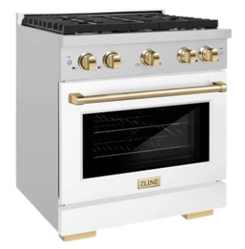 ZLINE Autograph Edition 30" Stainless Steel Pro Style Gas Range with White Matte Door and Polished Gold Accents-3