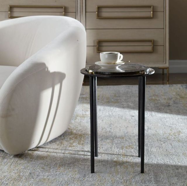 Uttermost® Wren Rubbed Dark Bronze/White Round Marble Accent Table-2