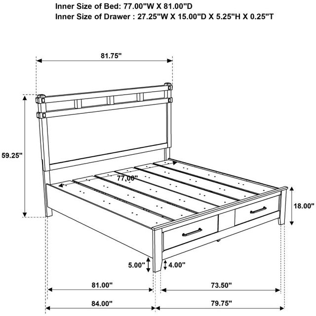 Coaster® Hazlewood Vineyard Oak 59" Storage Eastern King Bed-2