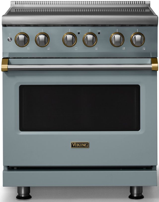 Viking® 5 Series 30" Novembery Sky Pro Style Induction Range with Brushed Brass Trim-0
