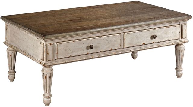 Hammary® Southbury Brown Rectangular Cocktail Table with White Base-0