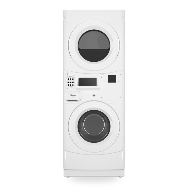 Whirlpool Commercial 3.1 Cu. Ft. Washer / 6.7 Cu. Ft. Gas Dryer Stack - Card-Reader-Ready / Non-Vend, White-0
