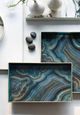 A & B Home Effra 2-Piece Blue Marbled Rectangular Tray Set-4