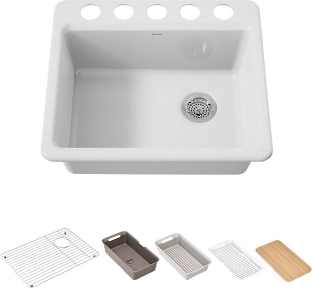 KOHLER® Riverby® White 25" Undermount Single-Bowl Workstation Kitchen Sink-0