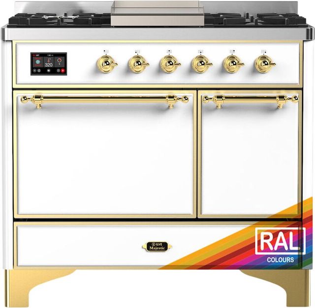 Ilve® Majestic III 40" Custom Pro Style Dual Fuel Natural Gas Range with Solid Door and Brass Trim-0