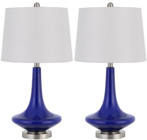 Cal® Lighting & Accessories Kleve 2-Piece Navy Blue/White Glass Table Lamp Set-0