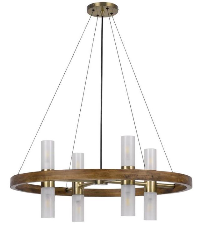 Cal® Lighting & Accessories Hempstead Antique Brass/Wood Cylinder Chandelier-0