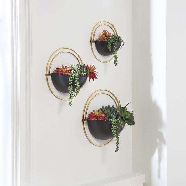 Signature Design by Ashley® Tobins 3-Piece Black/Gold Wall Planter Set-4