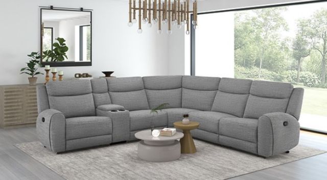 Furniture of America® Antonius 5-Piece Gray Curved Manual Reclining Sectional-1