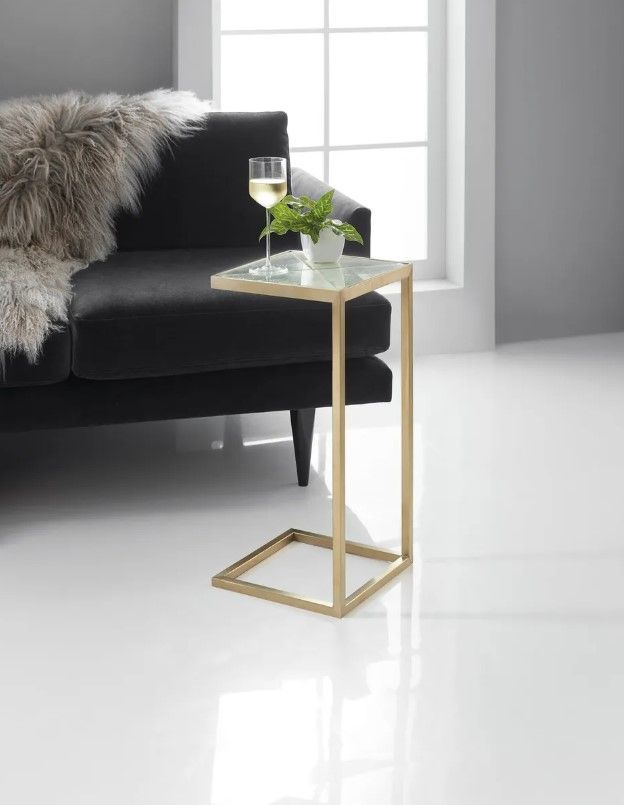 Hooker® Furniture Melange Holmes Silver Leaf C-Shaped Accent Table with Gold Base-1