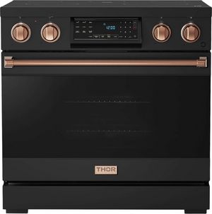 Front view of the Thor Kitchen® Gordon Ramsay Series 36" Matte Black Pro Style Electric Range