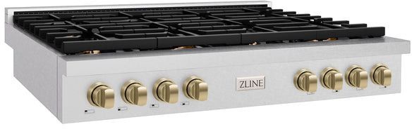 ZLINE Paramount Autograph Edition 48" Satin Stainless Steel Gas Cooktop with Champagne Bronze Accents-1