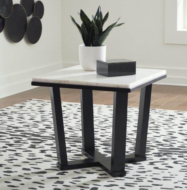 American Wholesale Furniture Stephen Marble Top End Table with Black Base-2