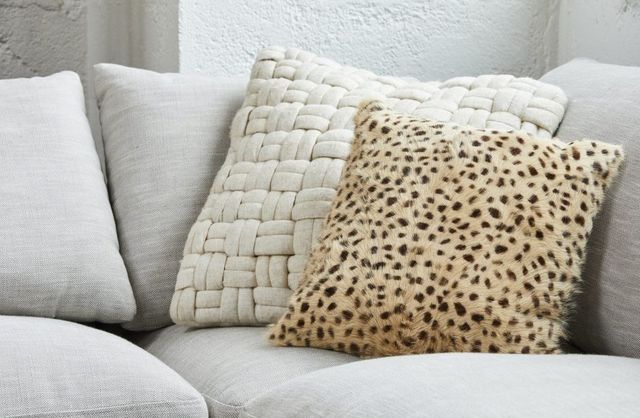 Moe's Home Collection Spotted Goat Cream Leopard Fur Pillow-2