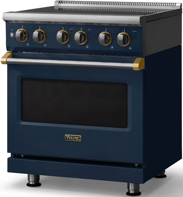 Viking® 5 Series 30" Slate Blue Pro Style Electric Range with Brushed Brass Trim-2