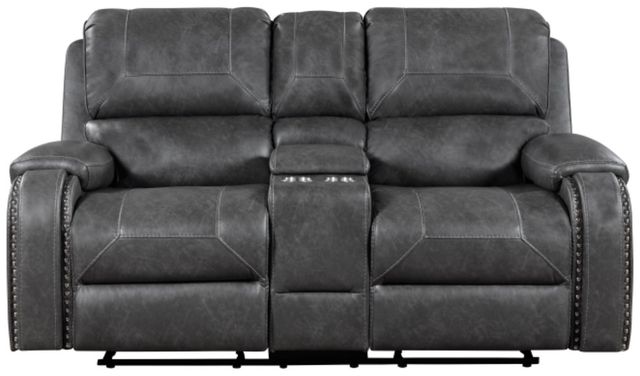 Homelegance® Newnan Gray Manual Double Glider Reclining Loveseat-3