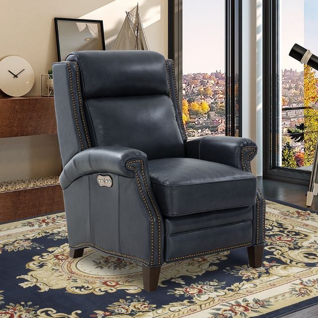 BarcaLounger® Barrett Barone Navy Blue Leather Power Recliner-2
