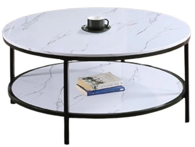 Crown Mark Velerie White Top Coffee Table with Black Base-0