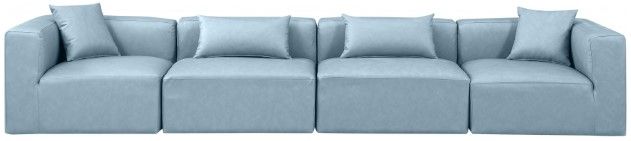 Meridian Furniture Cube 4-Piece Light Blue Vegan Leather Sofa Sectional-1