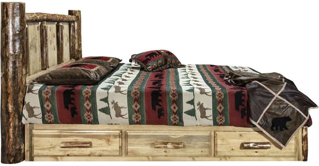 Montana Woodworks® Glacier Country Stained and Lacquered Queen Platform Storage Bed with Laser Engraved Wolf Design-2