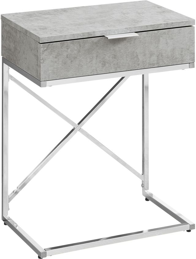 Monarch Specialties Inc. Grey Cement 24"H Drawer Accent Table with Chrome Metal Base-0