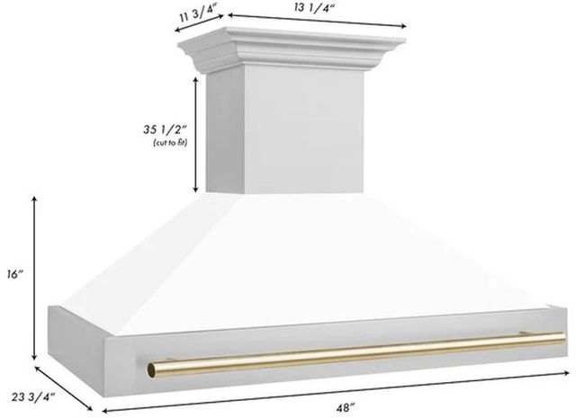 ZLINE Autograph Edition 48" Stainless Steel Wall Mounted Range Hood with White Matte Shell and Polished Gold Handle-2