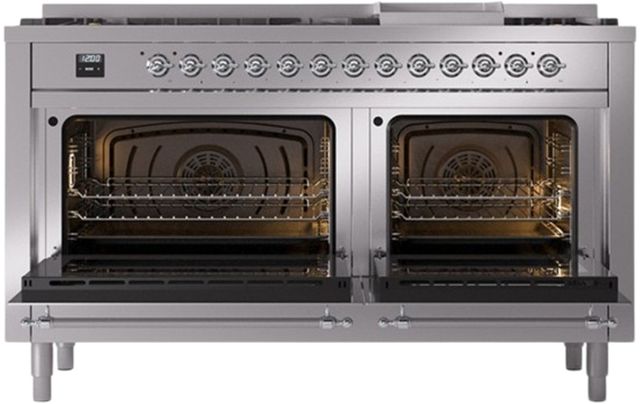 Ilve® Nostalgie II Series 60" Stainless Steel Pro Style Dual Fuel Range-1