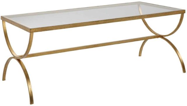 Uttermost® Crescent Glass Top Coffee Table with Antiqued Gold Base-0