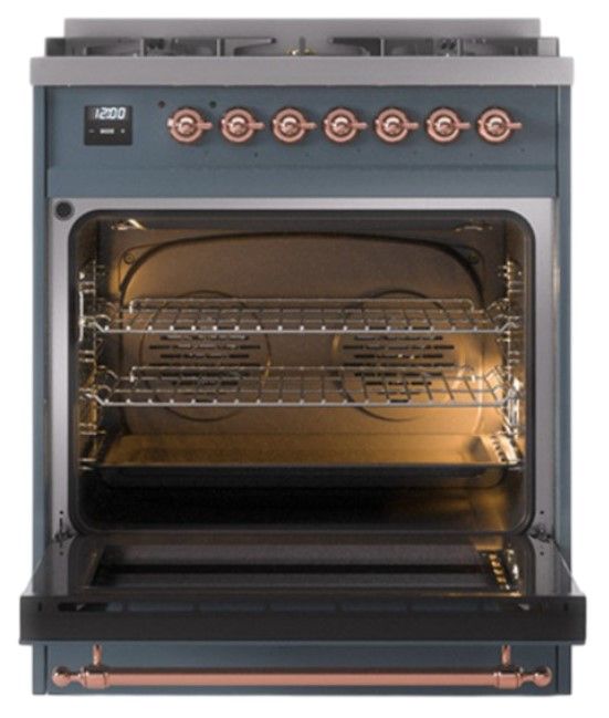 Ilve® Nostalgie II Noblesse 30'' Blue Gray Pro Style Dual Fuel Range with Copper Trim-1