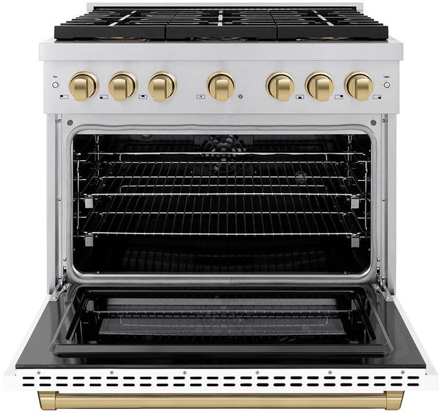 ZLINE Autograph Edition Paramount Series 36" Stainless Steel Pro Style Dual Fuel Range with White Matte Door and Champagne Bronze Accents-1