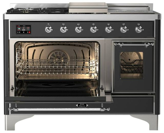 Ilve® Majestic III 48" Graphite Matte Pro Style Dual Fuel Liquid Propane Range with Triple Glass Door and Chrome Trim-3