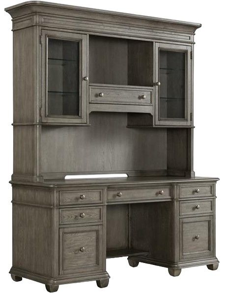 Riverside Furniture Sloane Gray Wash Credenza Desk and Hutch-0