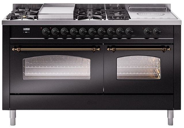 Ilve® Nostalgie II Series 60" Glossy Black Pro Style Dual Fuel Range-0