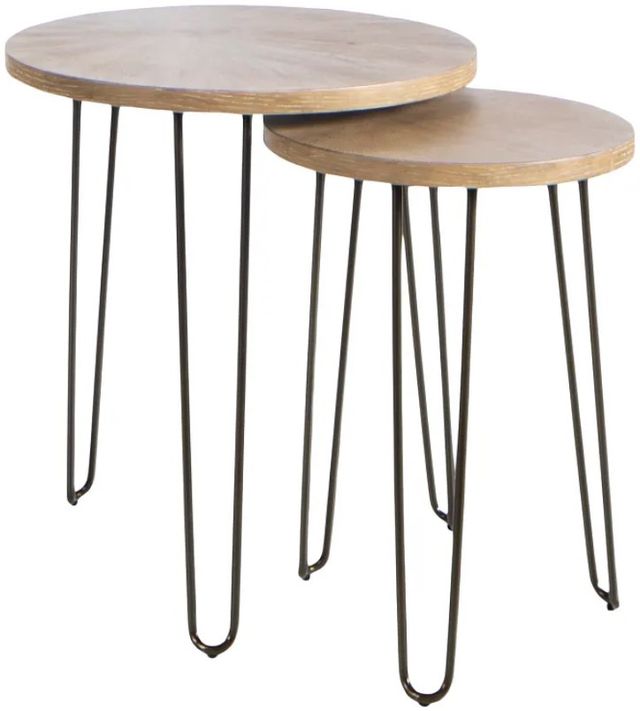 Hammary® Oblique Natural Round Nesting End Table with Black Base-0
