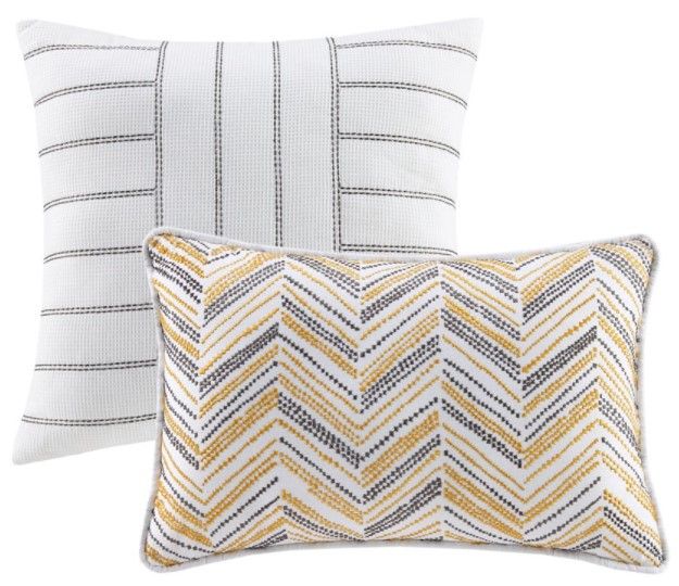 Olliix by Madison Park Newton 5 Piece Yellow and Charcoal Full/Queen Cotton Printed Comforter Set-2