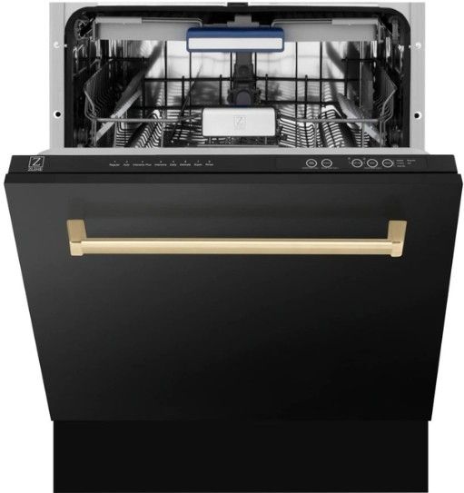 Zline Autograph Edition Tallac 24" Black Stainless Steel Top Control Built in Dishwasher with Champagne Bronze Handle-2