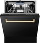 Zline Autograph Edition Tallac 24" Black Stainless Steel Top Control Built in Dishwasher with Champagne Bronze Handle-2