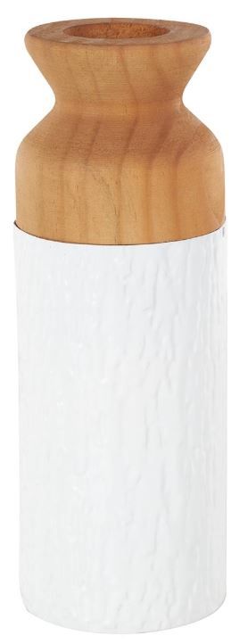 Deco Marche 2-Piece White Abstract Decorative Vase with Brown Wood Tops Set-2