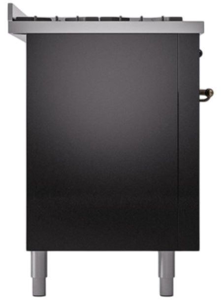 Ilve® Nostalgie II Noblesse 60'' Glossy Black Pro Style Dual Fuel Range with Burnished Trim-2