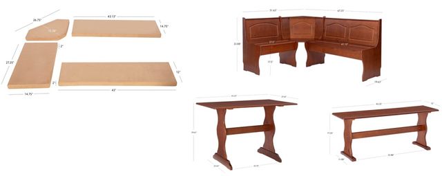 Linon Chelsea 4-Piece Beige/Walnut Nook Set with Cushion-2