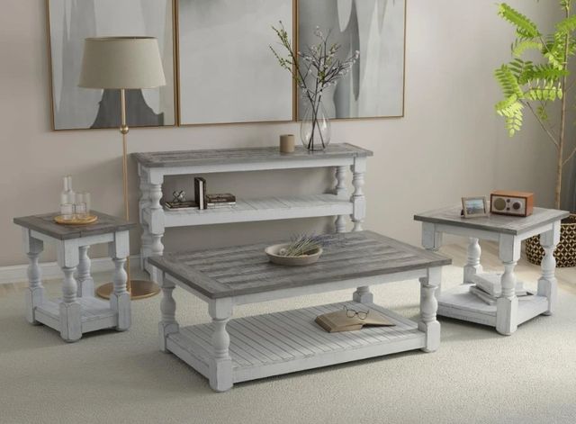 International Furniture Direct Stone Weathered Gray Cocktail Table with Ivory Antiqued Base-1