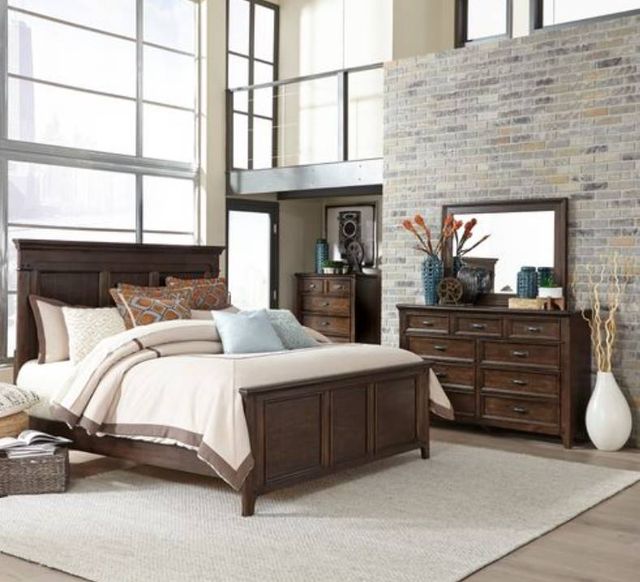 tobacco bedroom set Rustic Haven 5 Pc Dark Wood King With 3 Pc King Bed, Dresser, Mirror All drawers have quality English dovetail joinery in front and back and finished interiors Edmonton Bedroom Set Rustic Tobacco