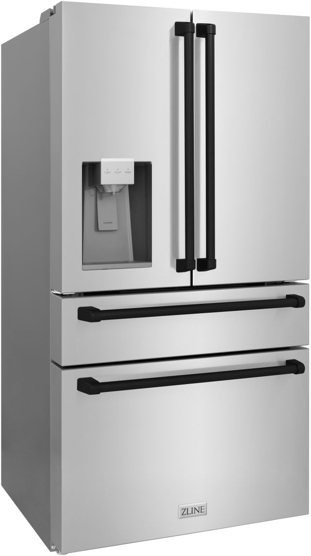 ZLINE Autograph Edition 36" 21.6 Cu. Ft. Fingerprint Resistant Stainless Steel Counter Depth French Door Refrigerator with Water/Ice Dispenser and Matte Black Traditional Handles-3