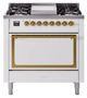 Ilve® Nostalgie II Noblesse 36'' White Pro Style Dual Fuel Range with Brass Trim-0